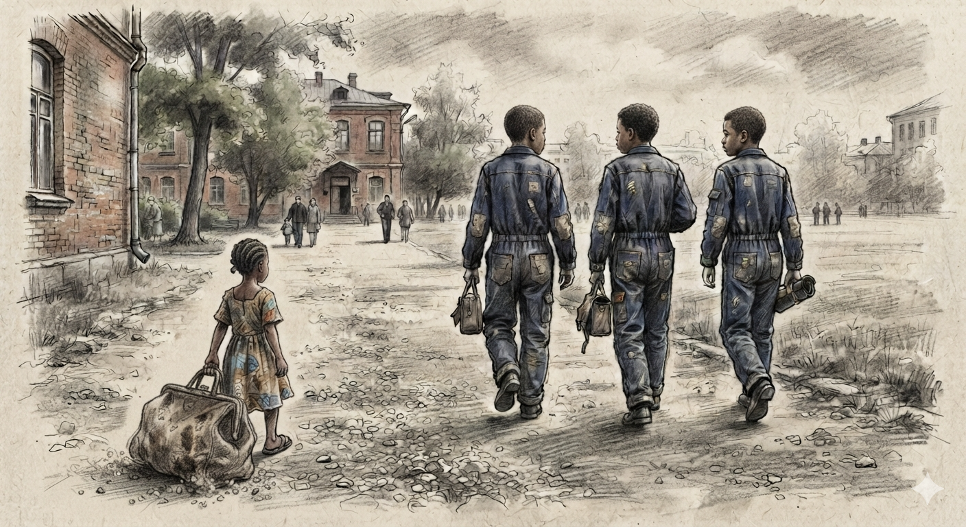 AI image of me trailing behind the technical school boys